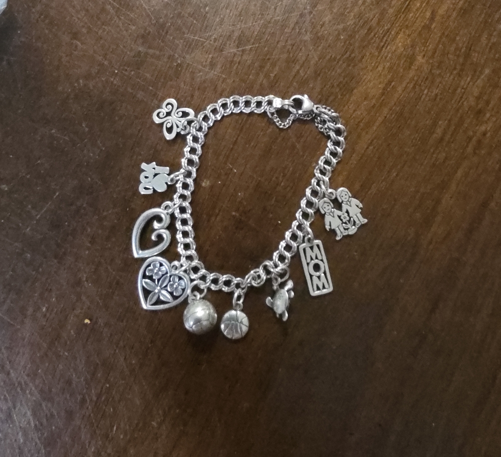 James Avery Silver Charm Bracelet with Hearts & Floral Charms